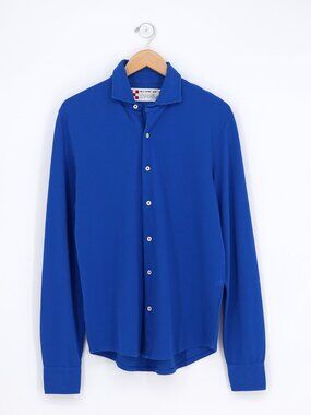 NWT MC2 SAINT BARTH Men's Cotton Knit Button Up Shirt in Royal Blue Size M